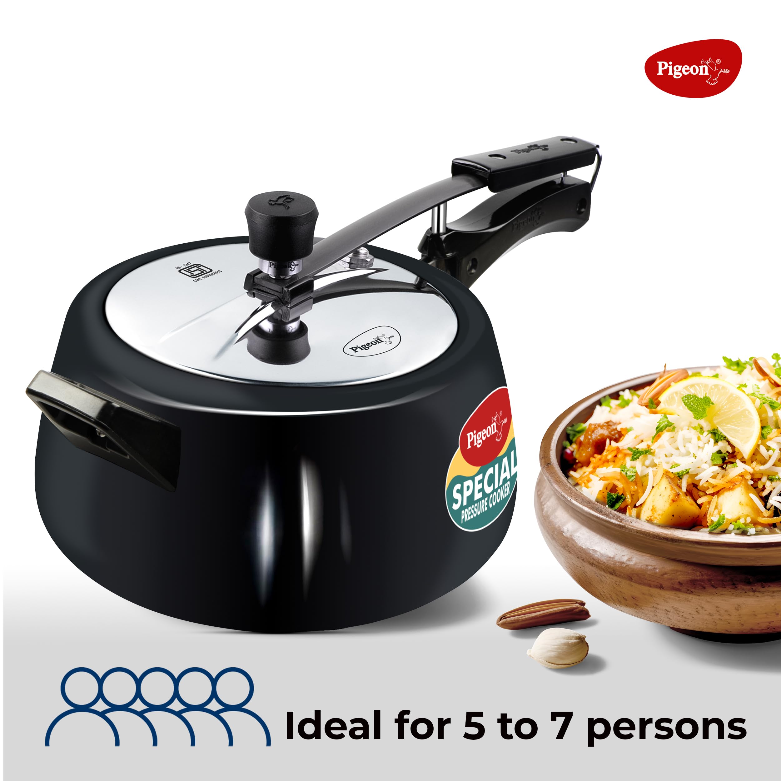 Pigeon by Stovekraft Hard Anodised Aluminium Inner Lid Cooker - 5 Litre with Induction Base (Contura), silver, large (14548)